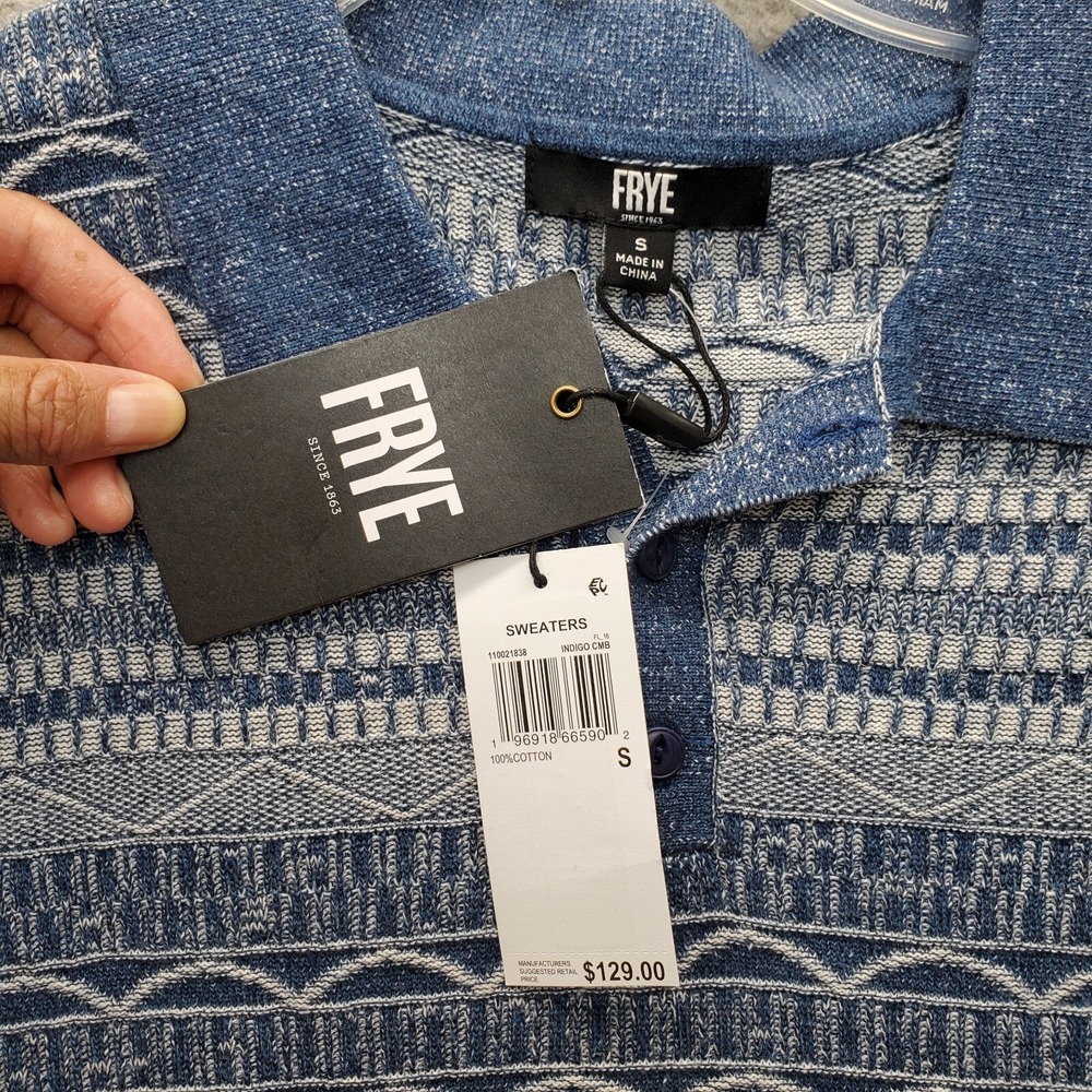 Frye Pullover Sweater Men Small Multi Aztec Knitted Ribbed Collared Short Sleeve - Picture 5 of 6